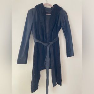 Black hooded leather jacket